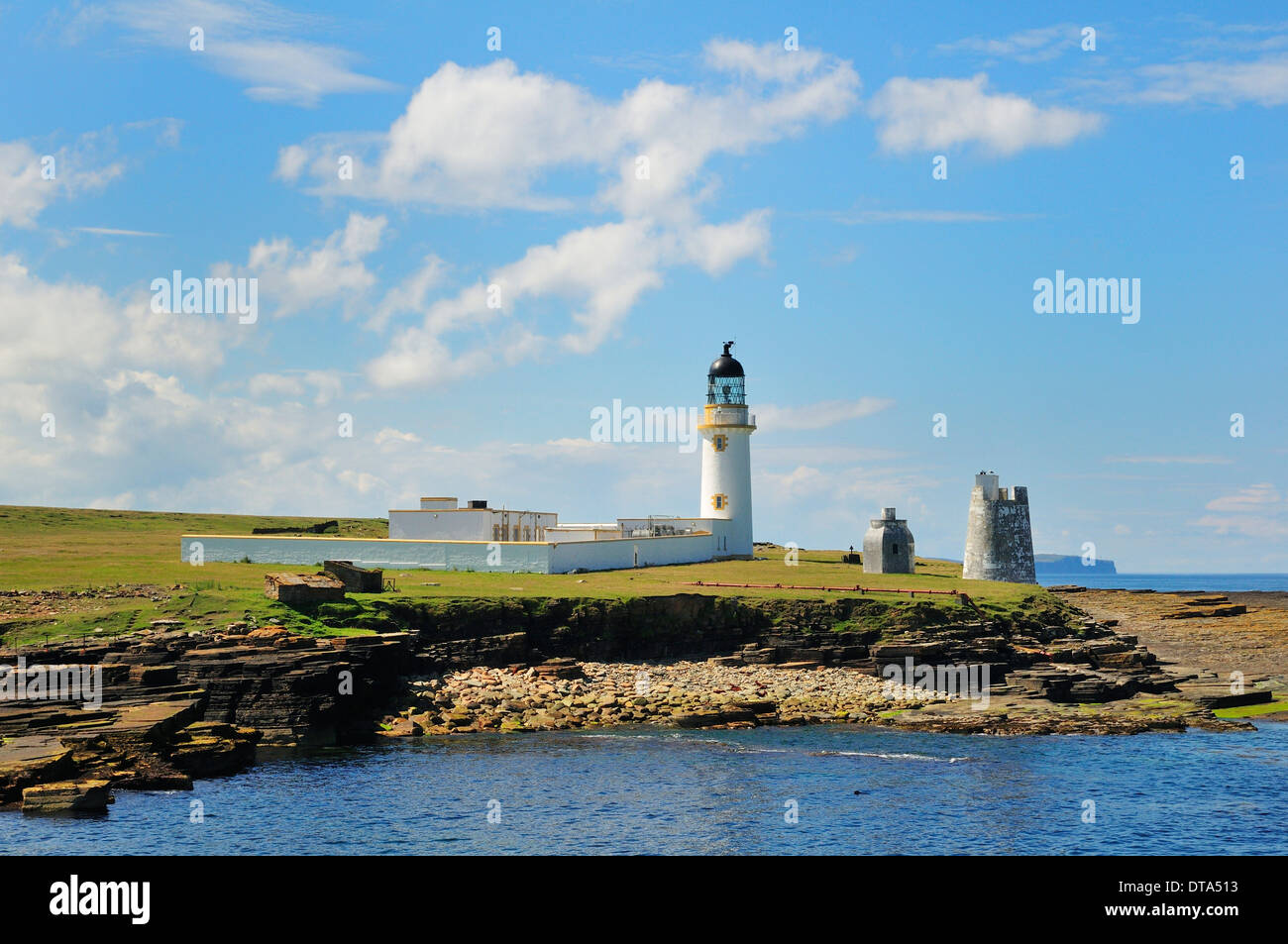 Leuchtturm auf der Insel Stroma im Pentland Firth, Caithness, Schottland, Vereinigtes Königreich Stockfoto