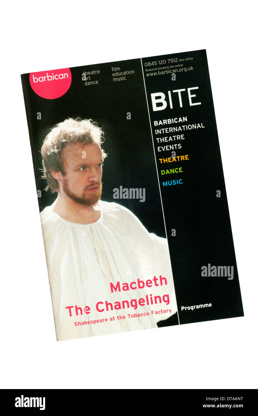 Programm für das Jahr 2004 Barbican.double Rechnung von Macbeth von William Shakespeare & The Changeling von Thomas Middleton & William Rowley. Stockfoto