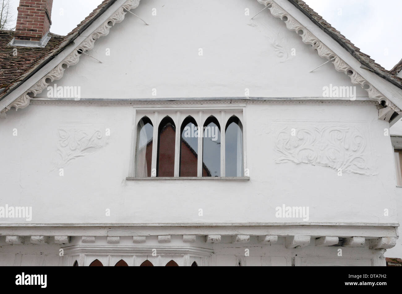 Dekorative Putz auf ein Timberframed Gebäude in Lavenham, Suffolk. Stockfoto