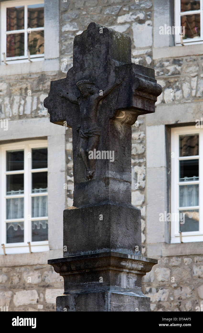 Aachen-Kornelimünster, Wegkreuz am Steinkaulplatz Stockfoto