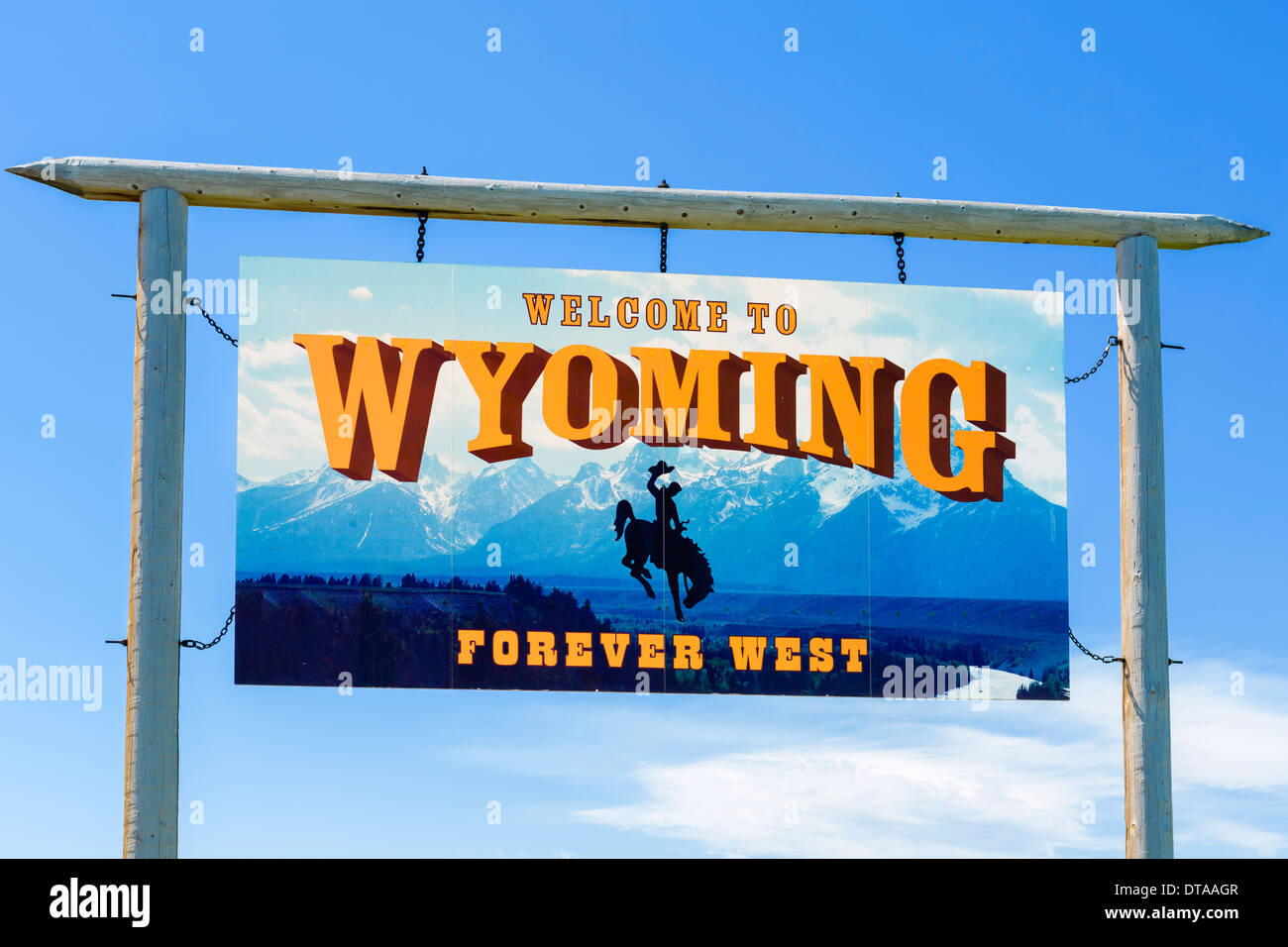 Herzlich Willkommen Sie in Wyoming Zeichen, USA Stockfoto