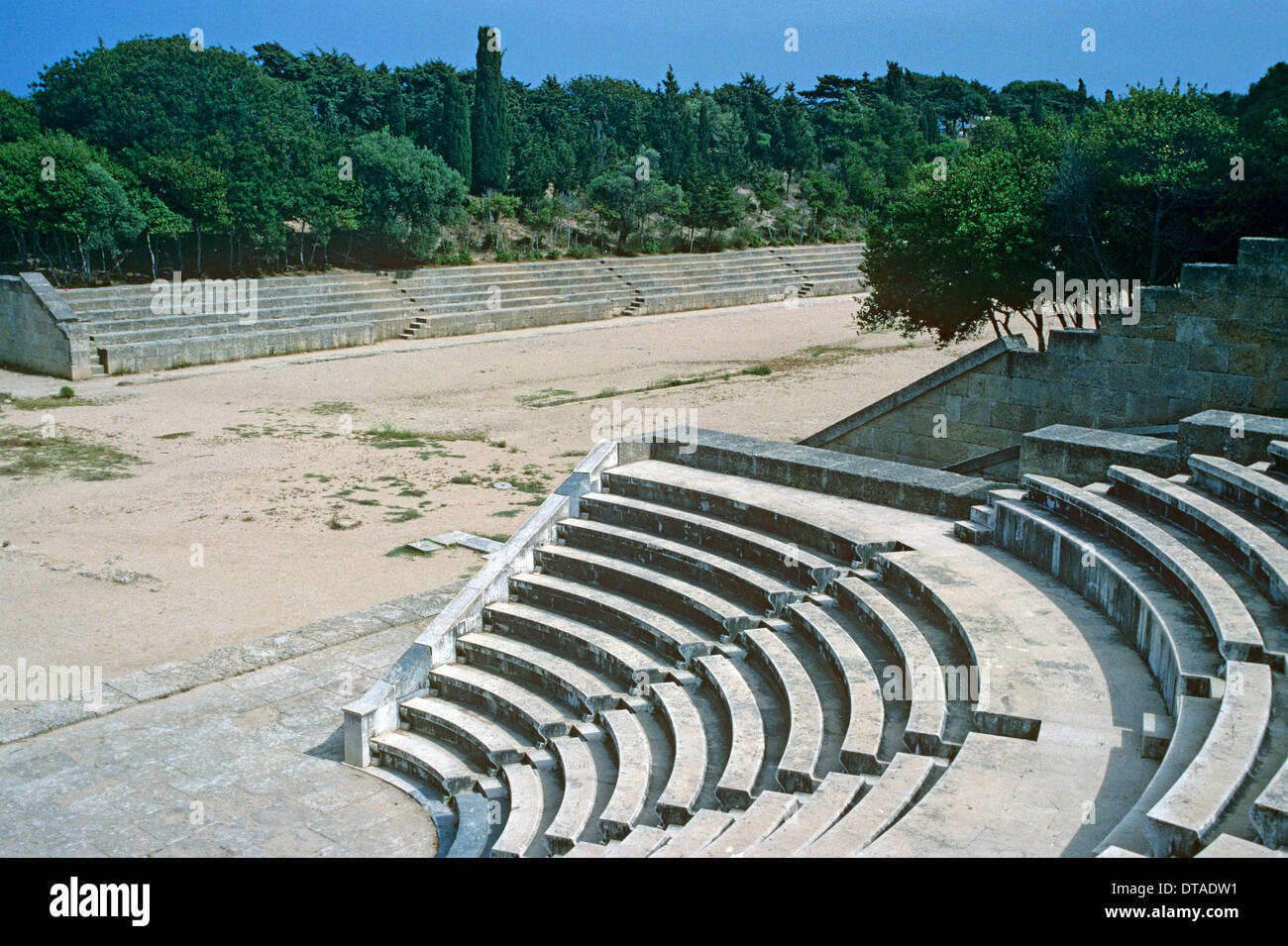 Antike griechische Theater oder Theater & Sportstadion (c2nd BC) Rhodos Griechenland Stockfoto