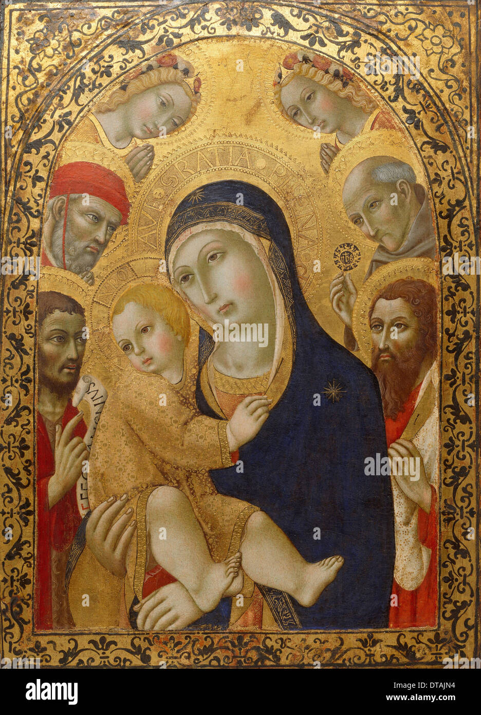 Madonna mit Kind und Heiligen Hieronymus, Johannes der Täufer, Bernardino und Bartholomäus, ca 1450-1475. Artist: Sano di Pietro (1406-1481) Stockfoto