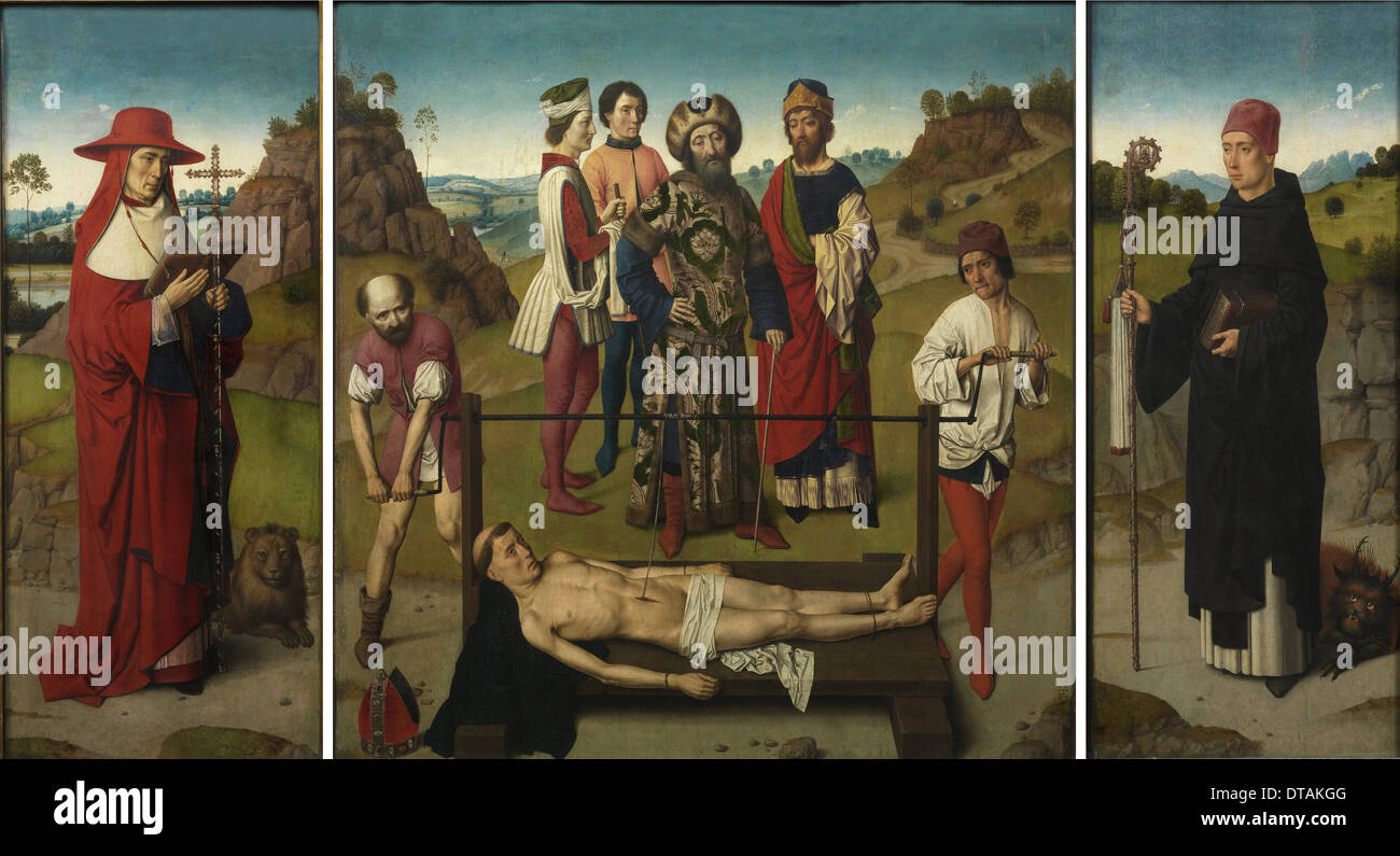 Martyrium des heiligen Erasmus (Triptychon), 1458. Künstler: Kämpfe, Dirk (1410/20-1475) Stockfoto