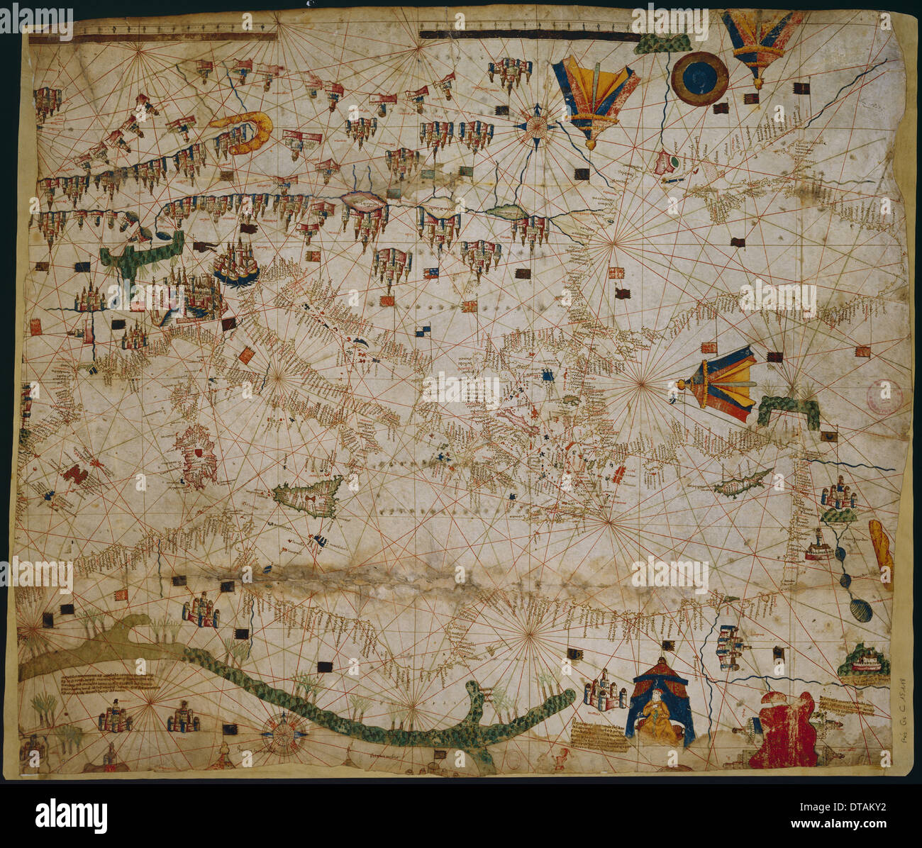 Seekarte von Mittelmeer und das Schwarze Meer, 1440s. Künstler: Rossell (Rosselli), Pere (Petrus) (aktive 1446-1489) Stockfoto