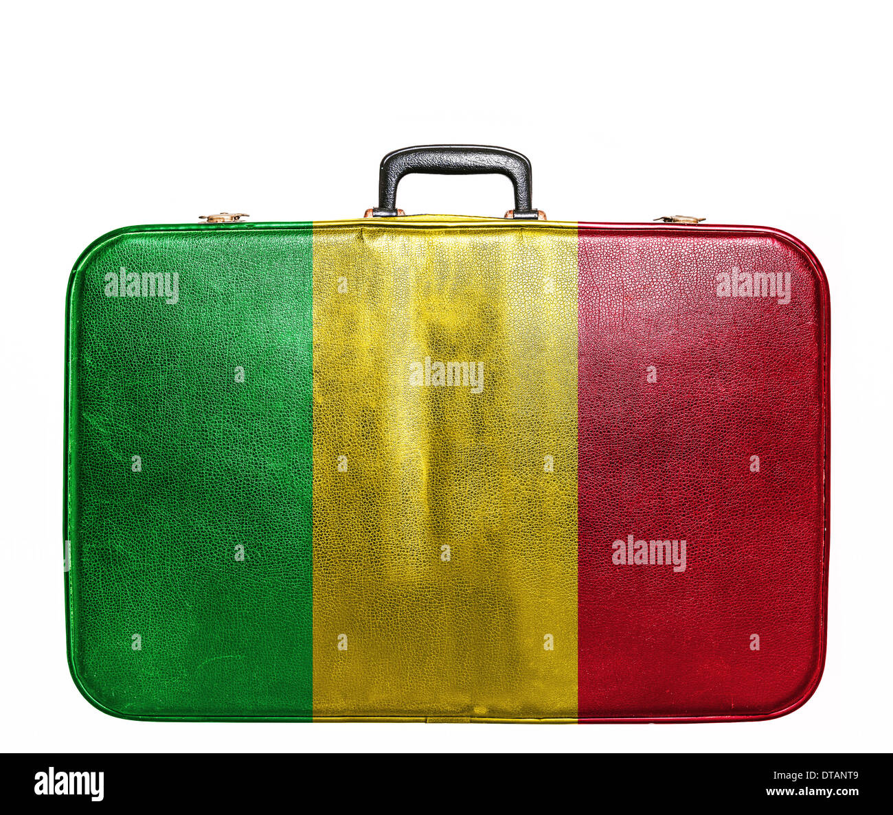 Vintage Reisetasche mit Flagge von Mali Stockfoto