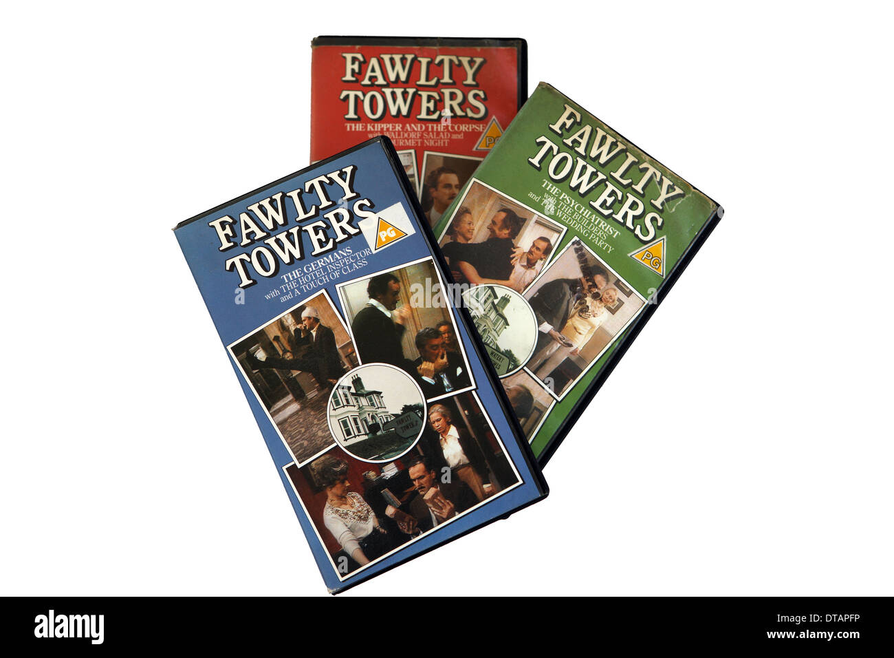 Fawlty Towers Videos auf weißem Hintergrund Stockfoto