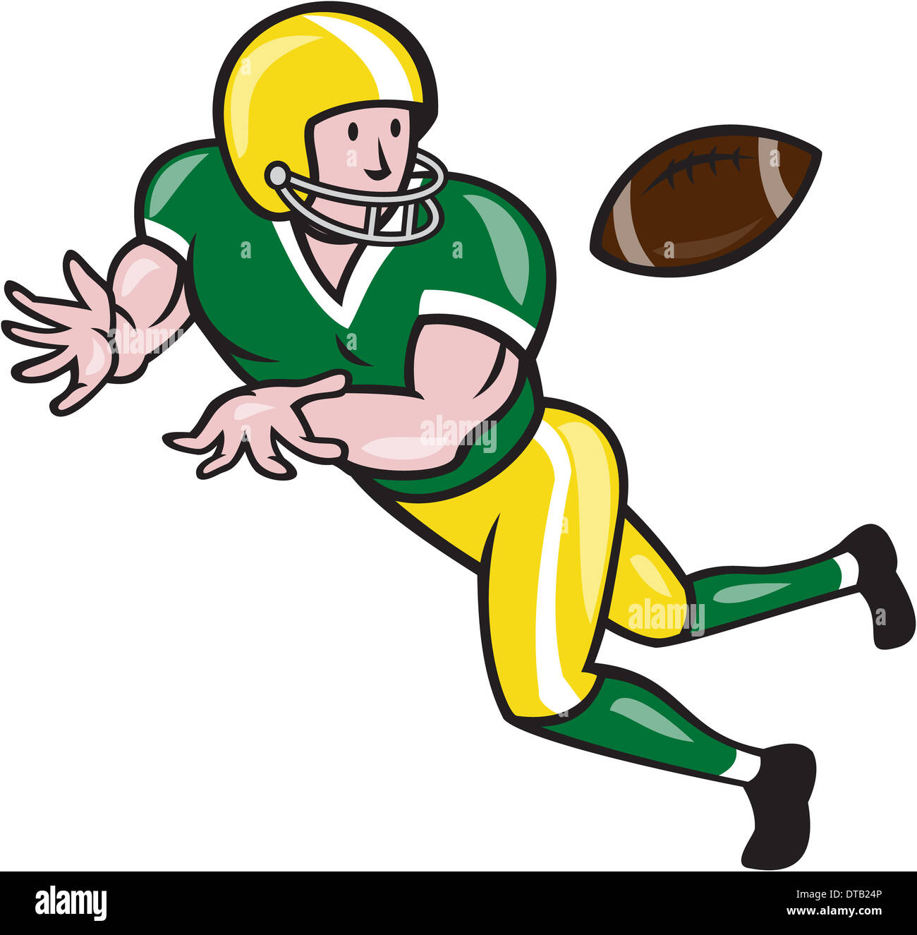 Illustration einer Rost Wide Receiver Runningback Fußballspieler Ball zugewandten Seite am isolierten Hintergrund getan im Cartoon-Stil fängt. Stockfoto