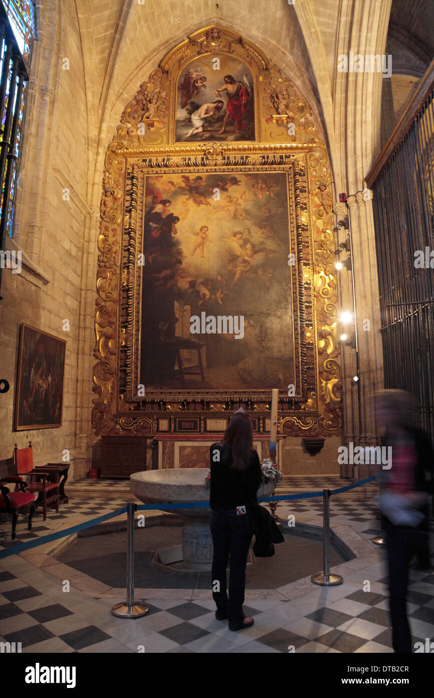 "La Visión de San Antonio de Padua" La Capilla de San Antonio in Sevilla Kathedrale (Catedral) Sevilla, Andalusien, Spanien. Stockfoto