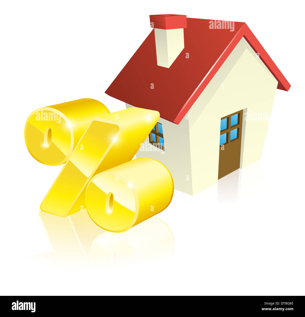 Haus Prozentsatz Hypothek Konzept des Hauses und gold Prozentzeichen Stockfoto