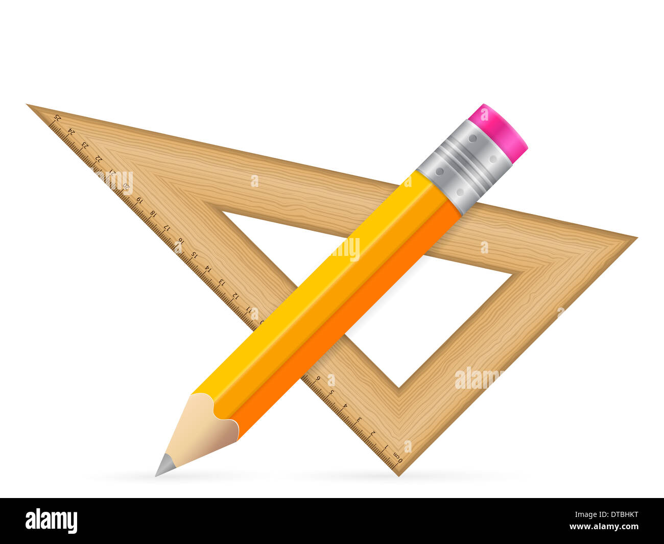 Lineal und Bleistift Dreieck auf weißem Grund Stockfotografie - Alamy