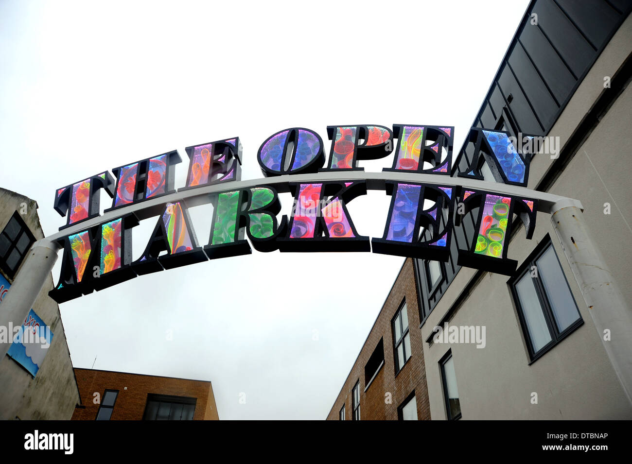 Die neue Leuchtreklame für Brighton Open Market UK Stockfoto