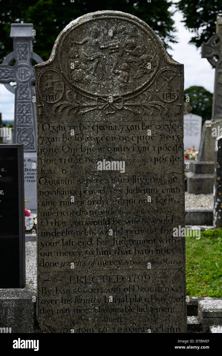 James Gartland Grabstein Grab Grabstein 1799 Monasterboice Friedhof Meath Ireland alten alten historischen Friedhof Stockfoto