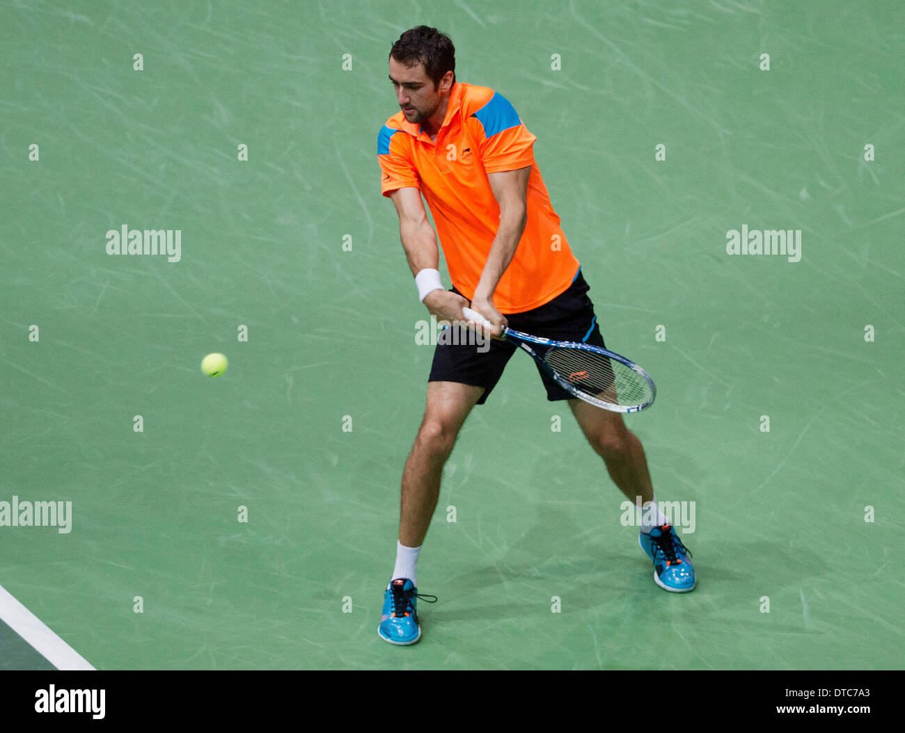 Rotterdam, Niederlande. 14. Februar 2014. ABN AMRO World Tennis Tournament Marin Cilic(KRO) in seinem Match gegen Andy Murray(GRB) Foto: Tennisimages / Henk Koster/Alamy Live News Stockfoto