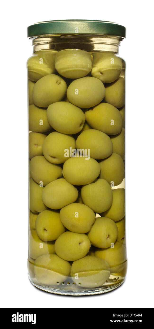 Eingelegte Oliven Encurtido Aceitunas Verdes sin hueso Stockfoto