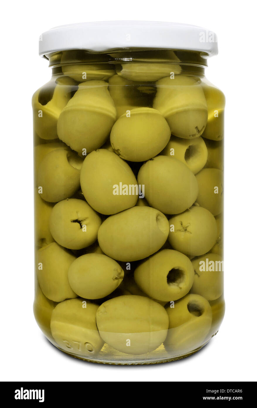 Eingelegte Oliven Encurtido Aceitunas Verdes sin hueso Stockfoto