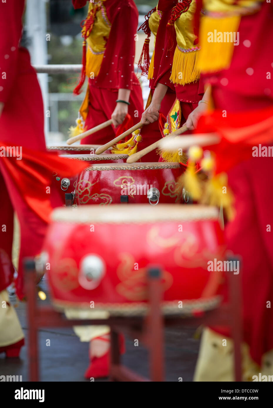 Trommeln, während Chinese New Year Feierlichkeiten in Melbourne, Australien Stockfoto