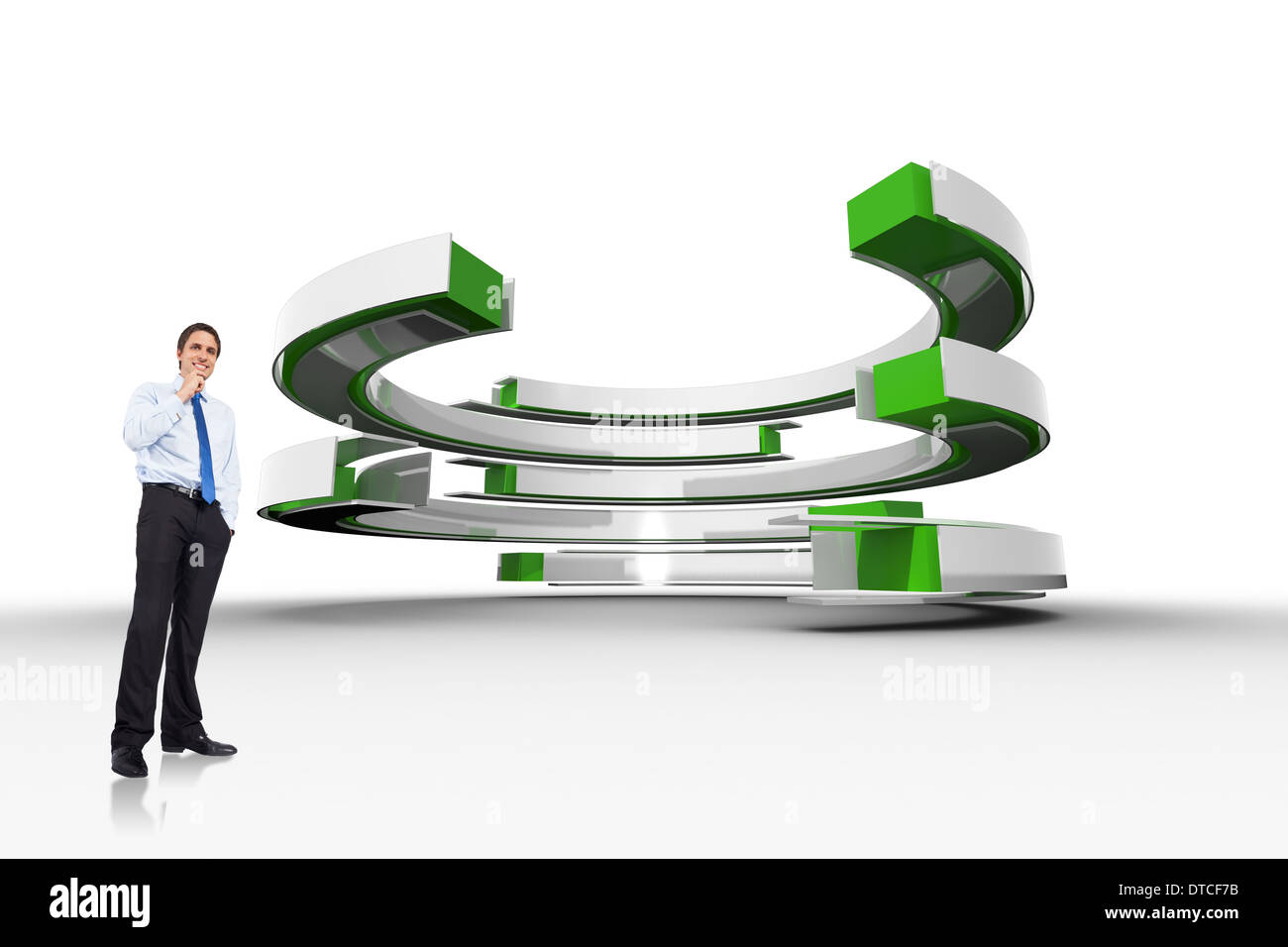 Zusammengesetztes Bild des Denkens Geschäftsmann Kinn berühren Stockfoto