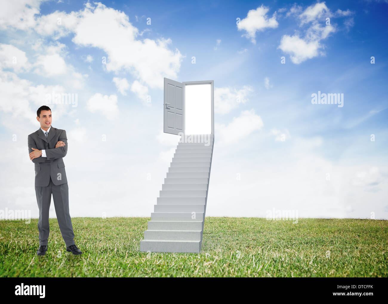 Zusammengesetztes Bild der Geschäftsmann mit verschränkten Armen Stockfoto