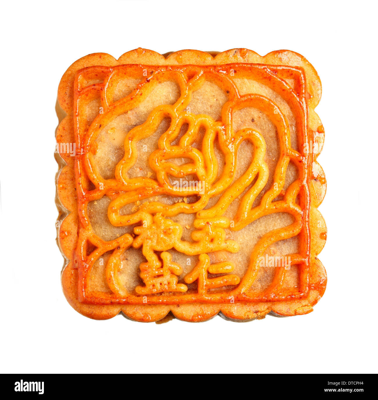 Detailansicht eines chinesischen Mond Kuchen auf weißem Hintergrund Stockfoto