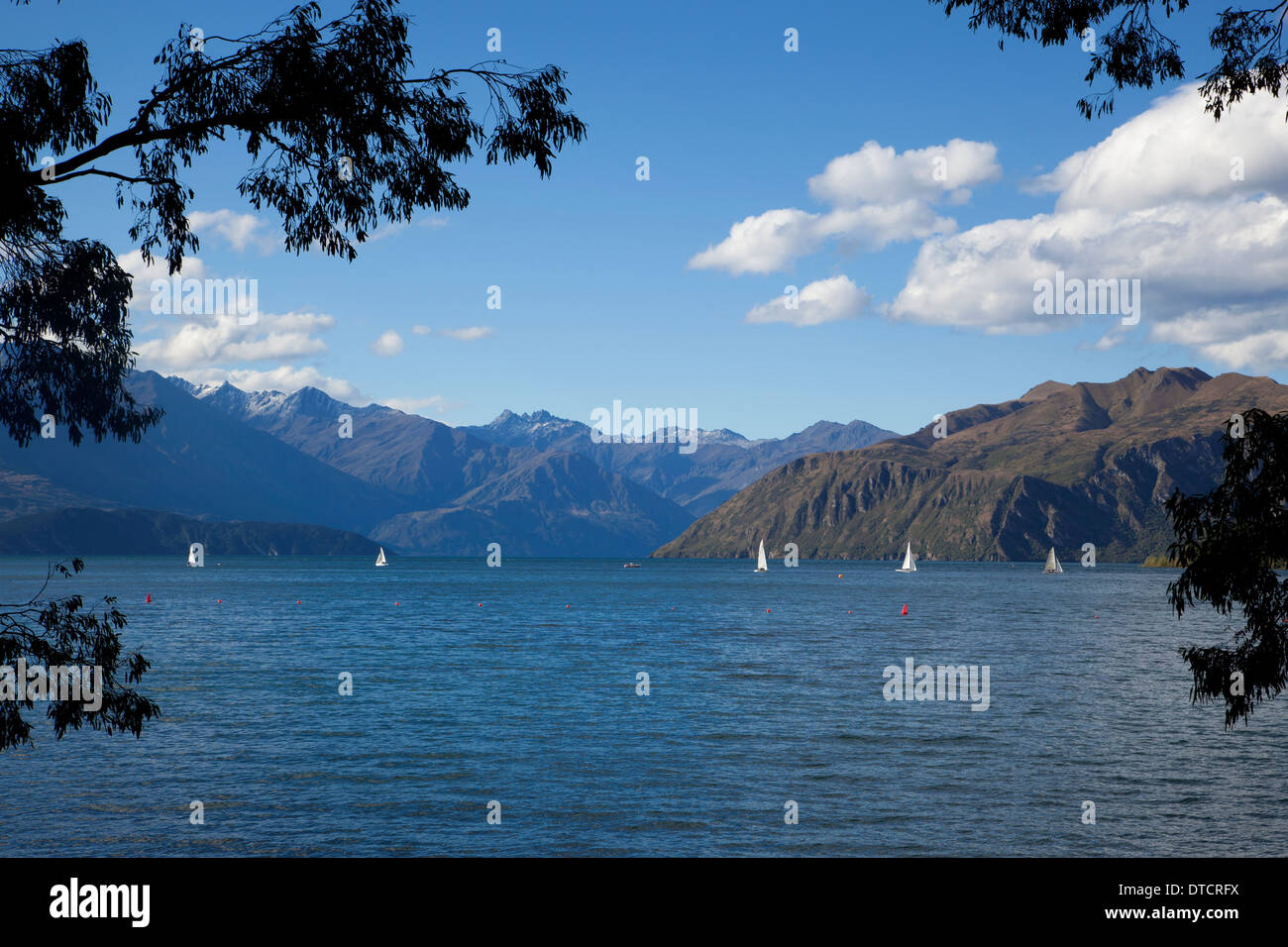 Segelboote am Lake Wanaka, Wanaka, Südinsel, Neuseeland Stockfoto