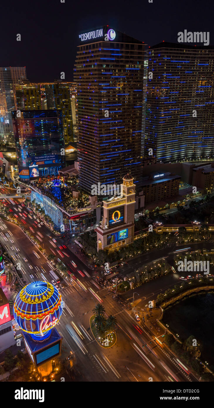 Las Vegas in der Nacht, Blick vom Eiffelturm, The Paris Hotel Stockfoto