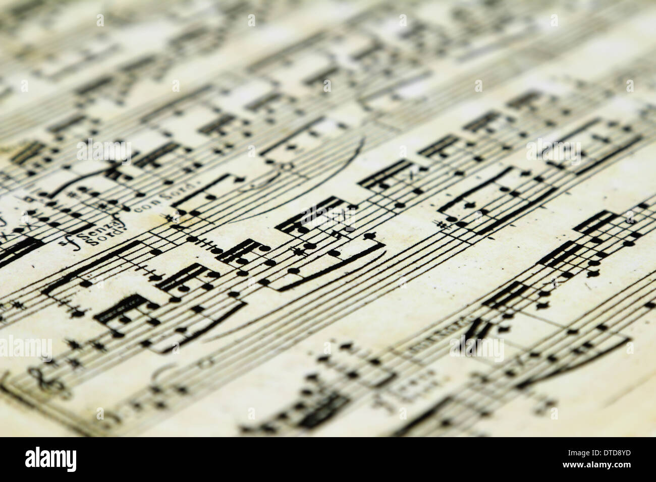 Alte Noten mit Notizen Nahaufnahme. Selektiven Fokus. Stockfoto