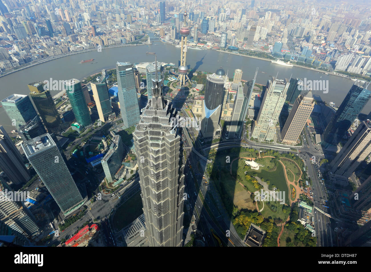Luftaufnahme von Shanghai, China an einem sonnigen Tag Stockfoto