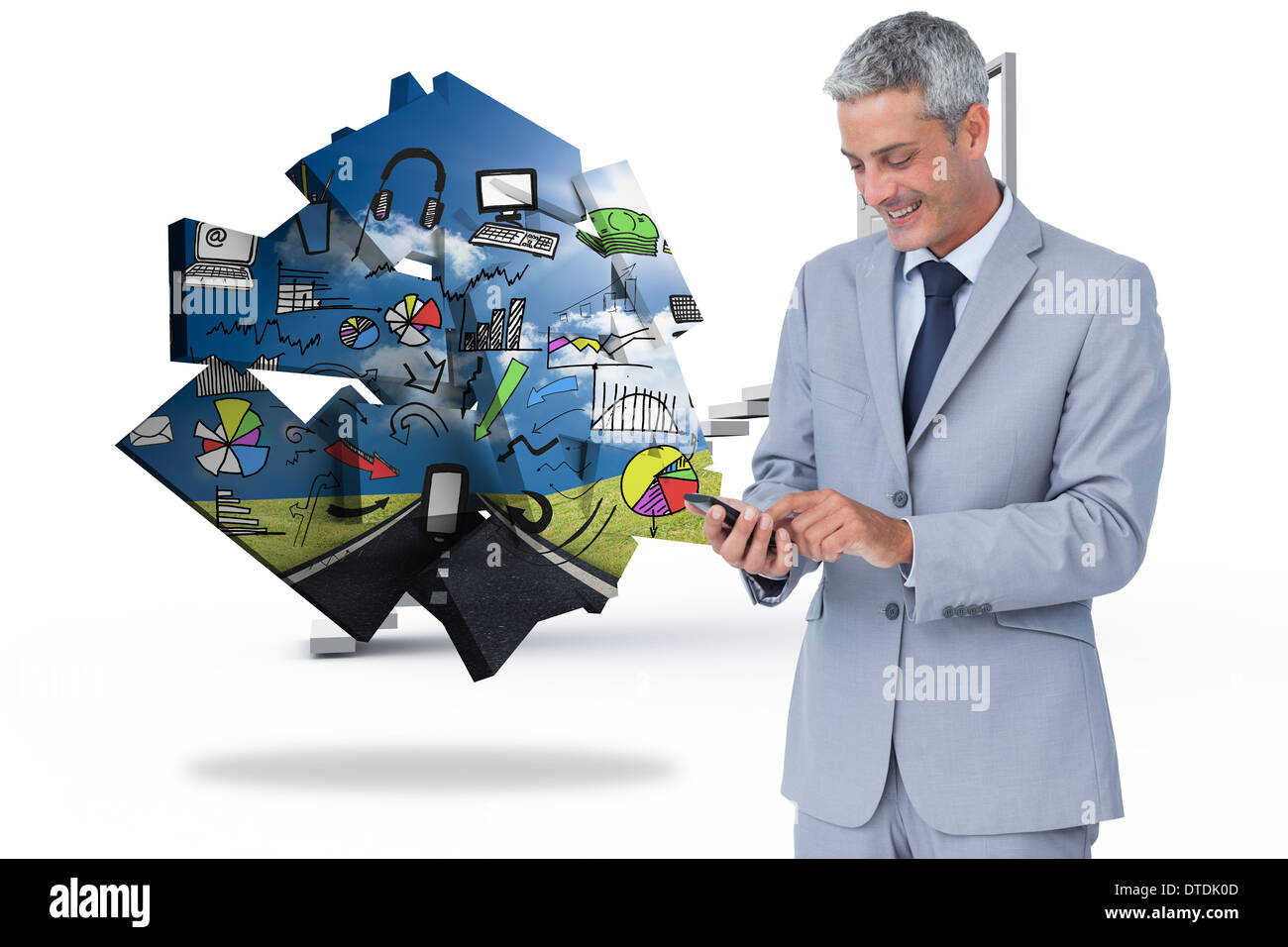 Zusammengesetztes Bild von fröhlich Geschäftsmann SMS Stockfoto