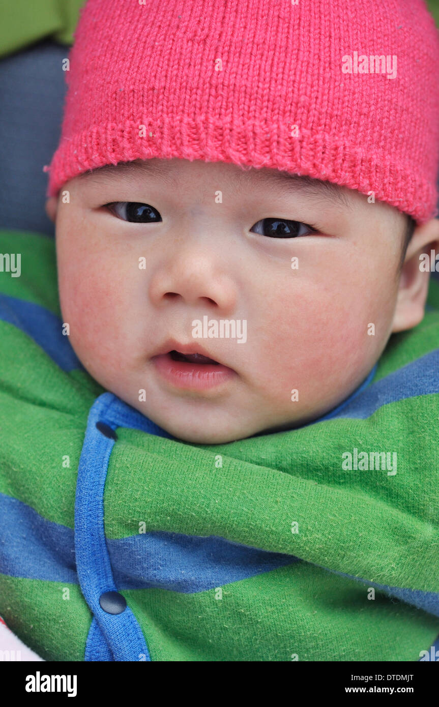 chinesische Baby in einem Kinderwagen, 6 Monate alt Stockfoto
