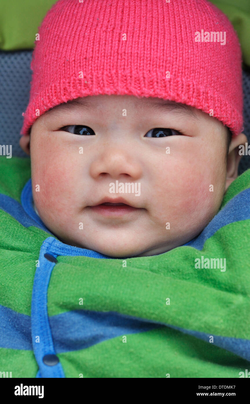 chinesische Baby in einem Kinderwagen, 6 Monate alt Stockfoto