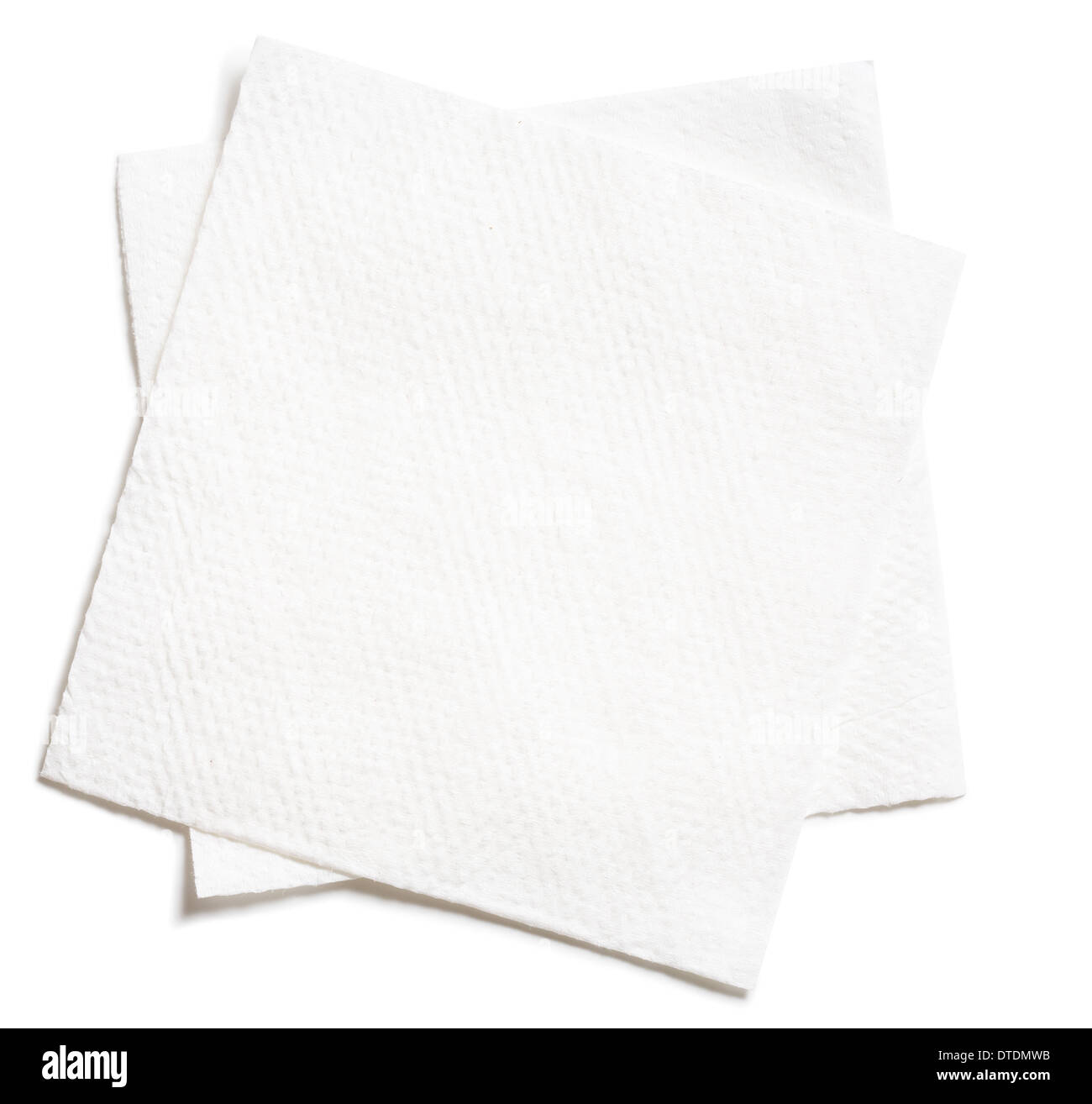 zwei weiße quadratische Papierservietten isoliert Stockfoto