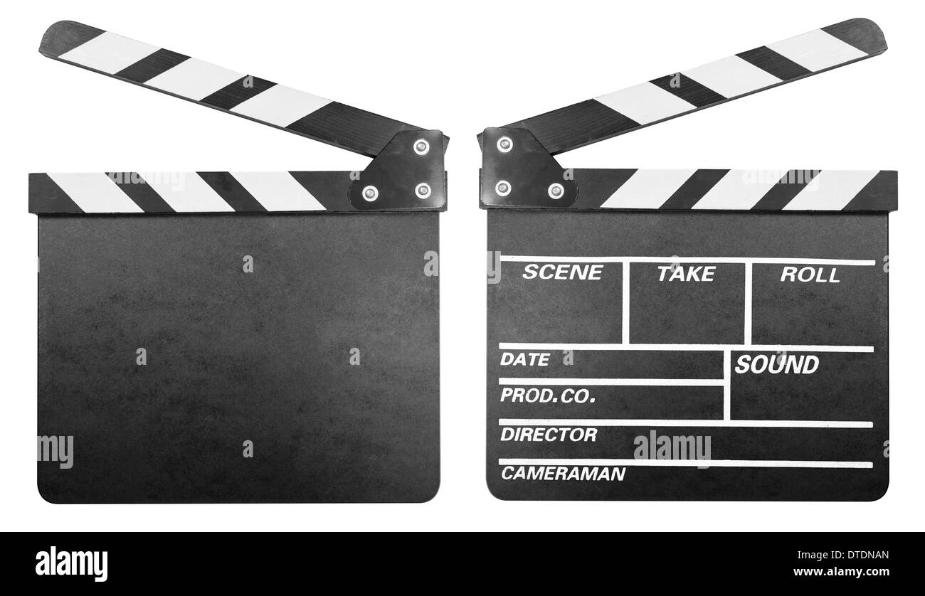 Clapper Board oder Klappe Filmset isoliert auf weiss Stockfoto