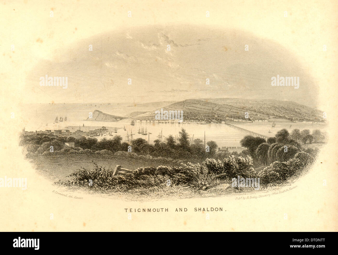 Gravierte Ansicht von Teignmouth und Shaldon Stockfoto