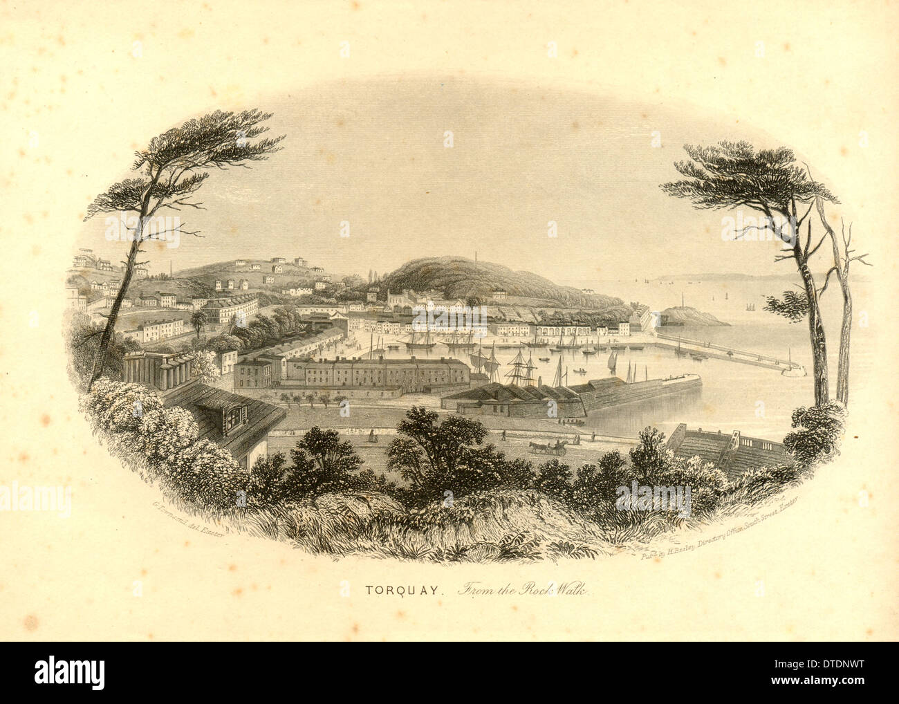 Gravierte Ansicht von Torquay aus dem Rock Walk Stockfoto