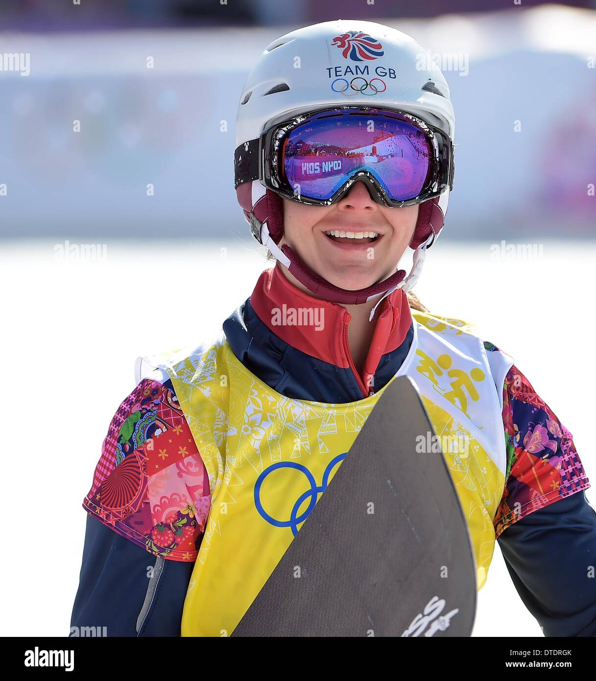 Bitte kümmert sich Zoe Gillings (GBR) für das Halbfinale qualifizieren. Womens Snowbboard Cross - Rosa Khutor Extreme Park - Sotschi - Russland - 16.02.2014 Stockfoto