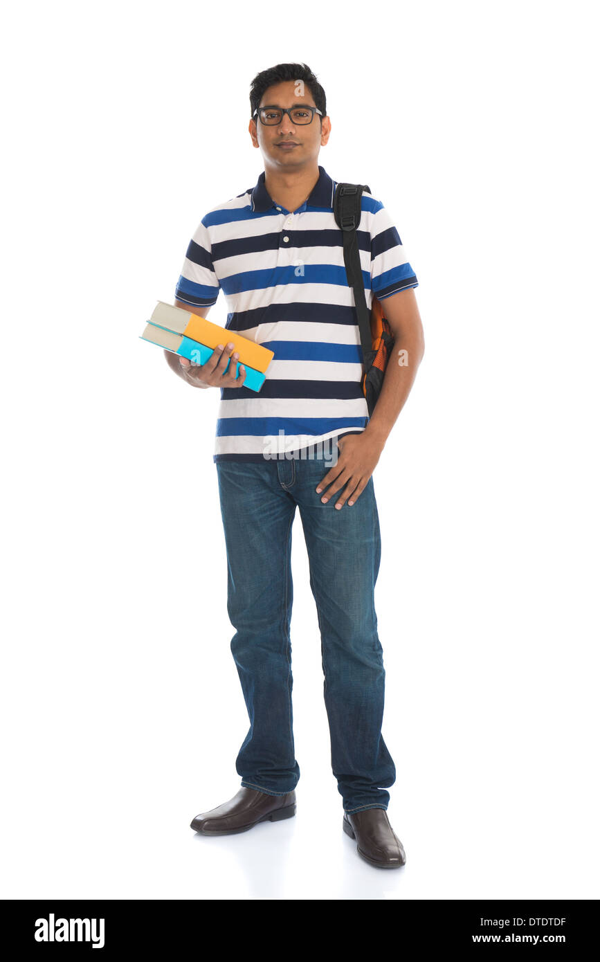 junge indische College Männchen mit weißen Hintergrund isoliert Stockfoto