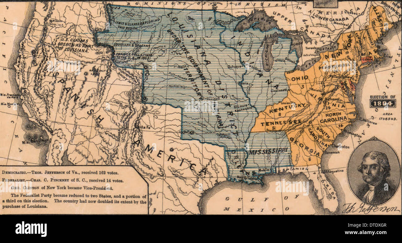 USA Präsidentschaftswahl 1804 - überzeugte demokratische Kandidat Thomas Jefferson mit 162 Wahlmännerstimmen Föderalist Pinckney Stockfoto
