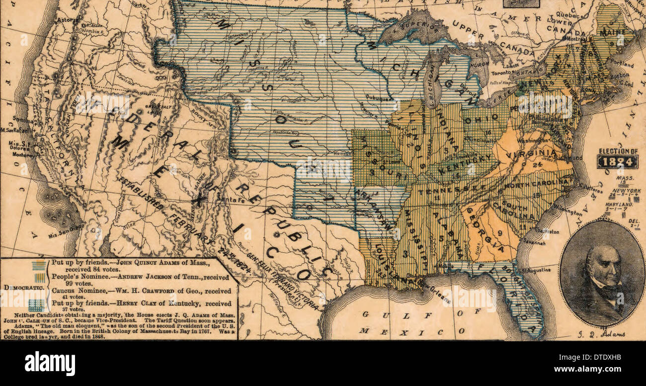 USA Wahlen von 1824, in denen John Quincy Adams zum Präsidenten gewählt wird.  Die Wahl wurde in das Repräsentantenhaus beschlossen. Stockfoto