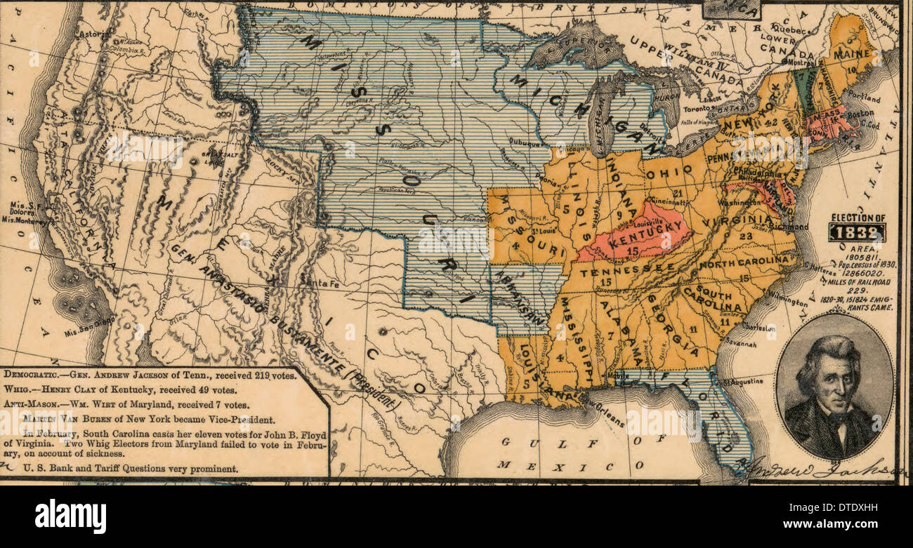 USA Präsidentschaftswahlen 1832 - Andrew Jackson mit 219 Electoral votes besiegt Henry Clay von Kentucky mit 49 Stockfoto