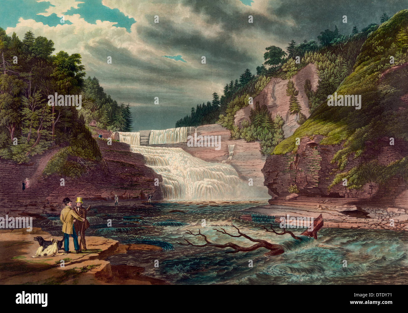 Blick auf die hohen Wasserfälle Trenton, West Kanada Creek, N.Y., ca. 1850 Stockfoto