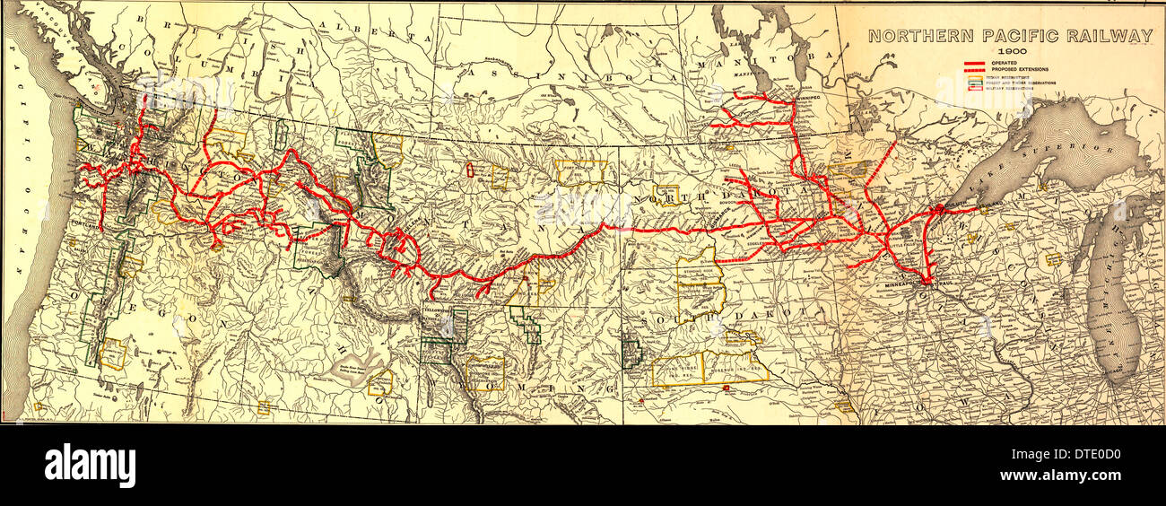 Karte der Northern Pacific Railway 1900. Stockfoto