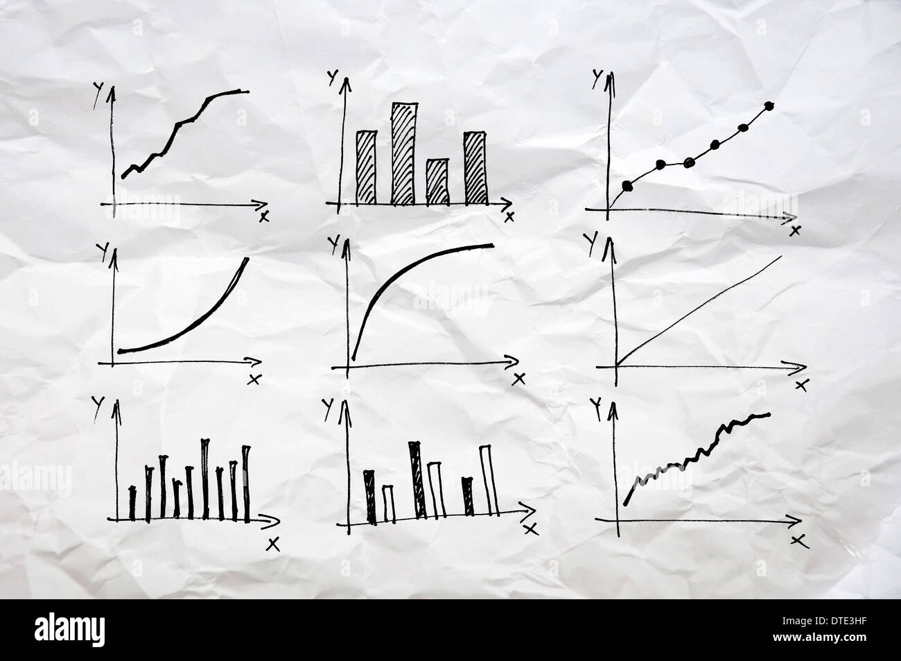 Diagramme und Charts und andere Infografiken Zeichnungen als Design-Elemente-Sammlung. Stockfoto