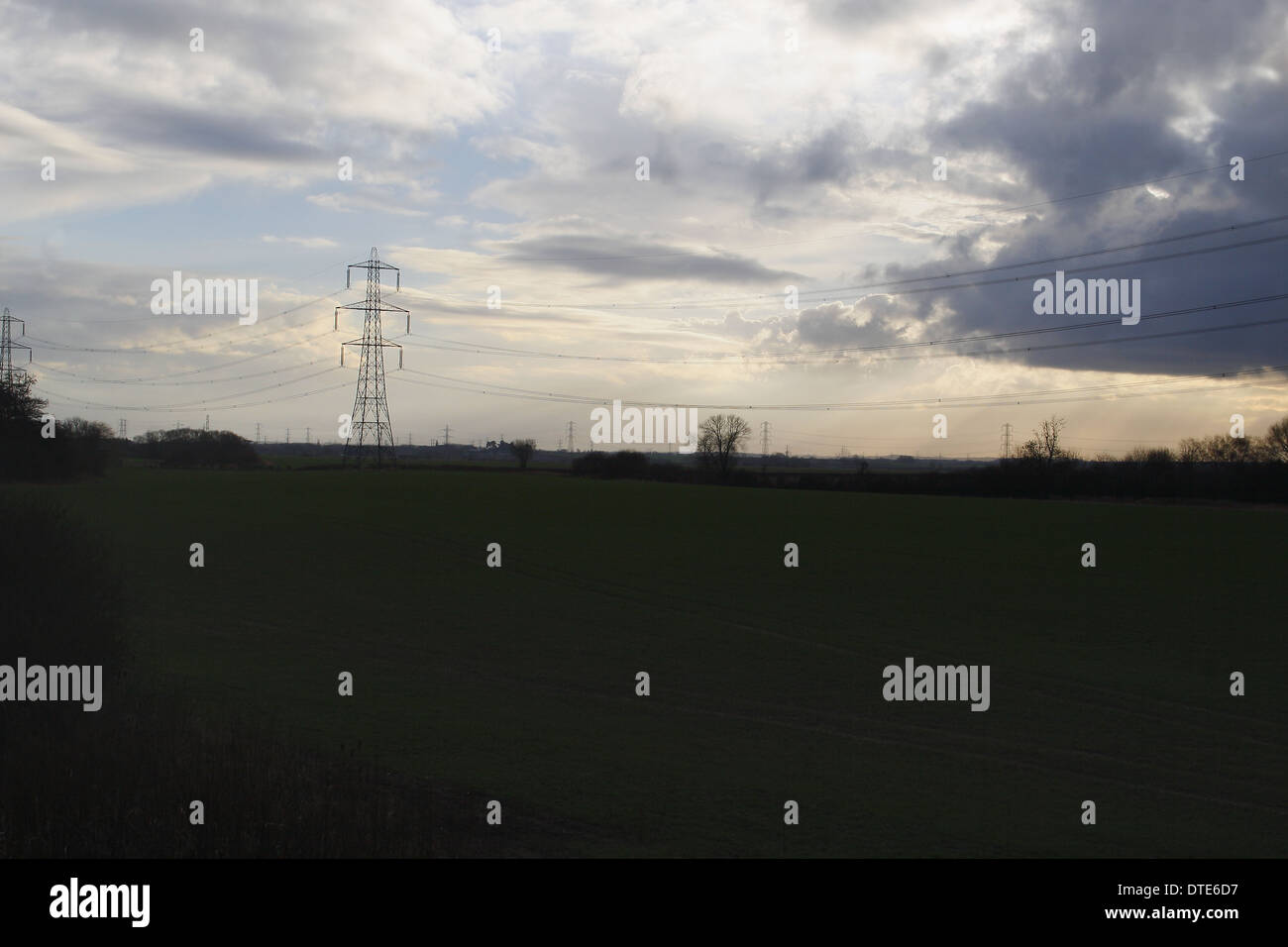 Elektrizität Mast und Feld in der Nähe von Dunham Brücke, Nottinghamshire, England UK Stockfoto
