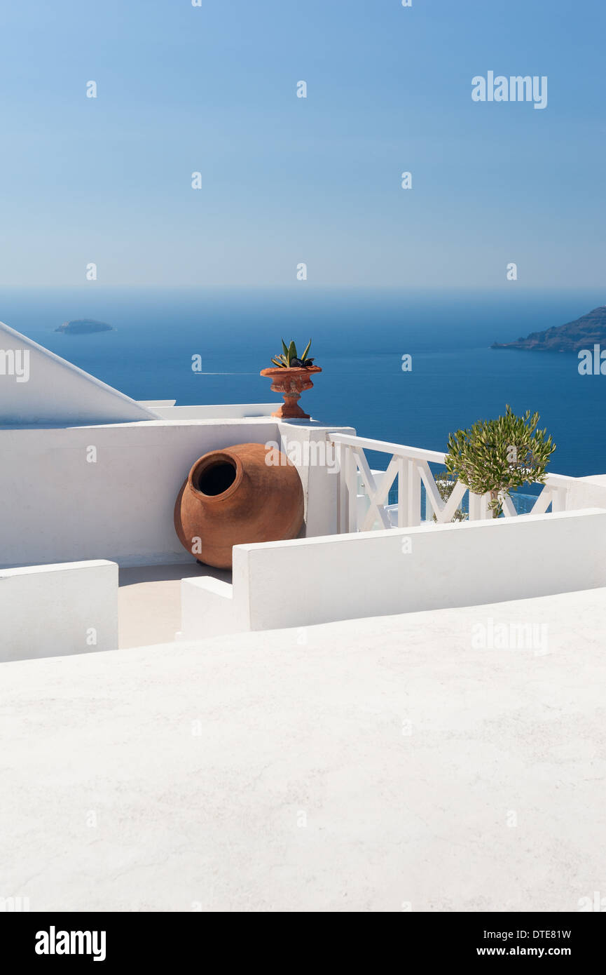 Dachterrasse auf Santorini Griechenland Stockfoto
