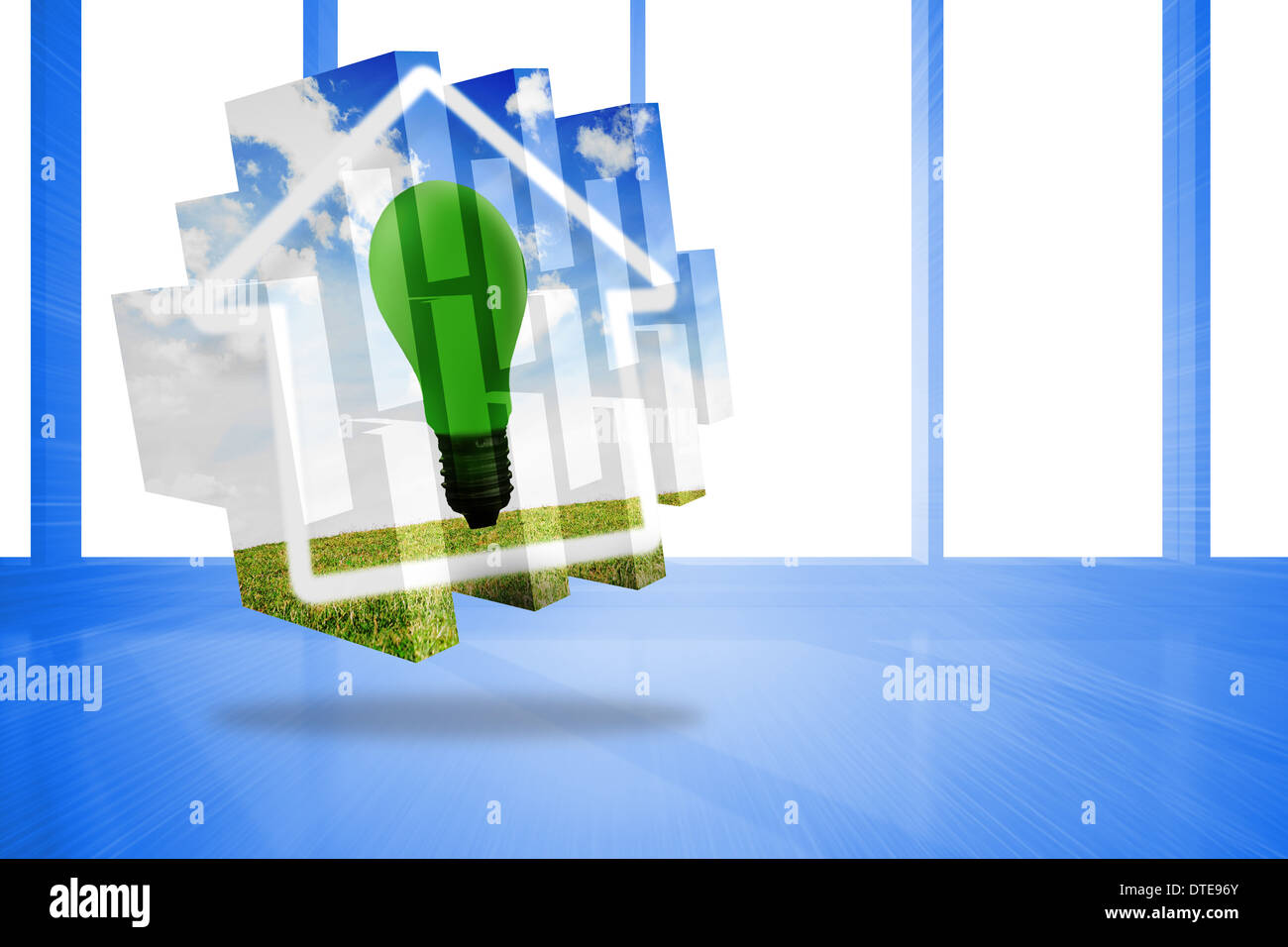 Zusammengesetztes Bild grün Glühbirne auf abstrakte Bildschirm Stockfoto