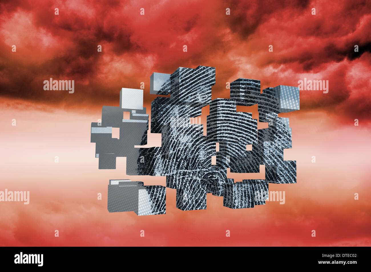 Zusammengesetztes Bild des Fingerabdrucks auf abstrakte Bildschirm Stockfoto