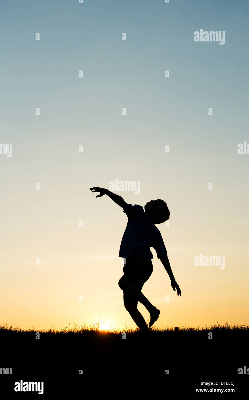 Junge Spinnen Runde bei Sonnenuntergang. Silhouette Stockfoto