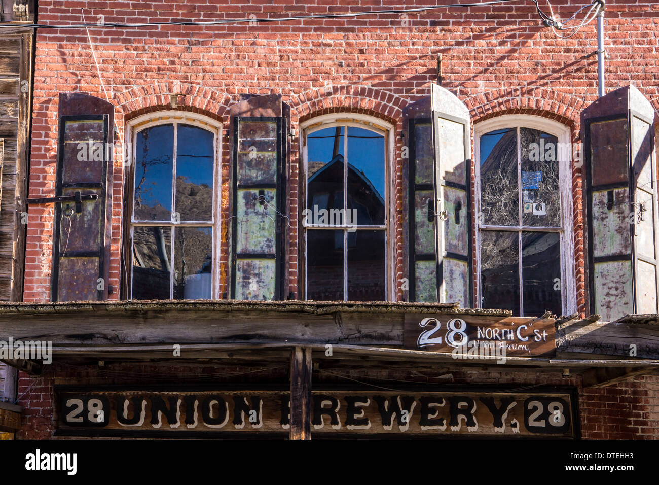 Das historische Union-Brauerei-Gebäude in Virginia City, NV. Stockfoto