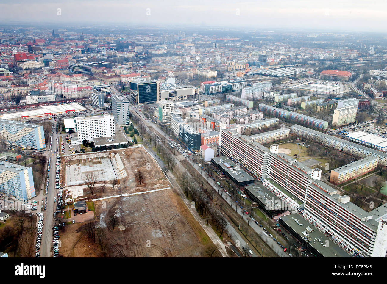 Hauptstraße von Wroclaw Stadt bei Tag Stockfoto